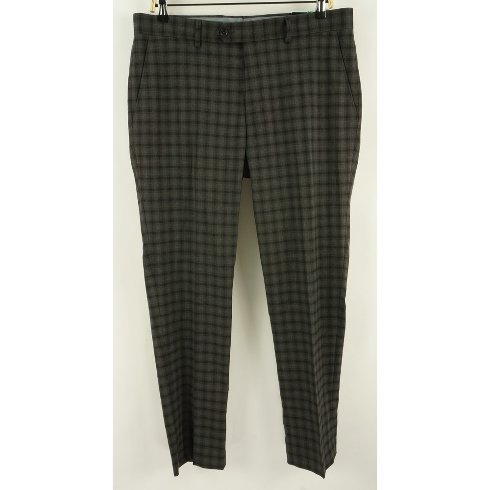 New Bar III Men's 30 x 24 Slim Gray Brown Plaid Performance Stretch Dress‎ Pants